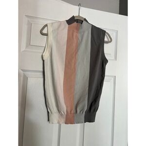 Ted Baker Sleeveless Knit Top Colorblock Mock Neck Button Back Preppy Minimalist